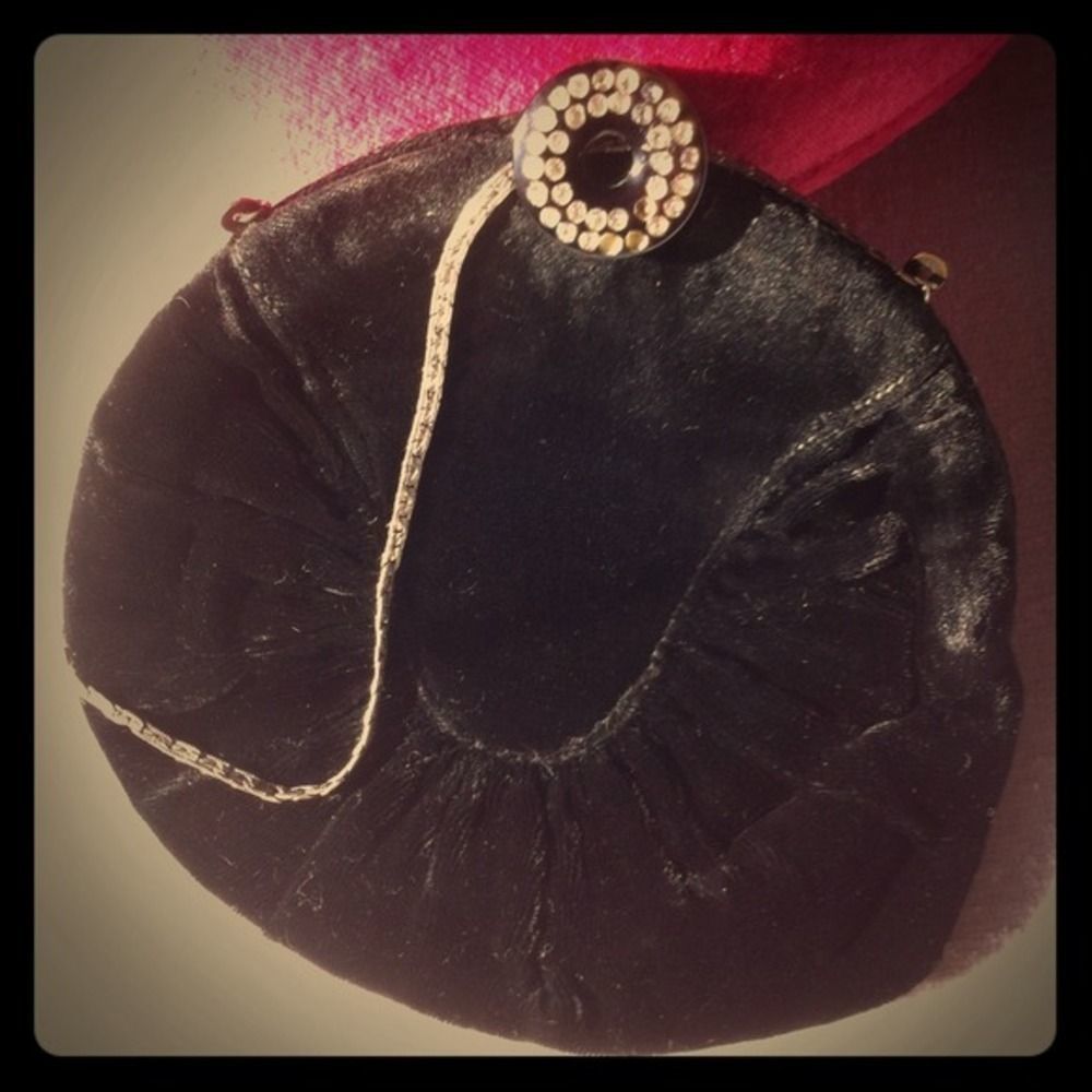 Vintage Black Velvet Small  Evening Bag Rhinestone